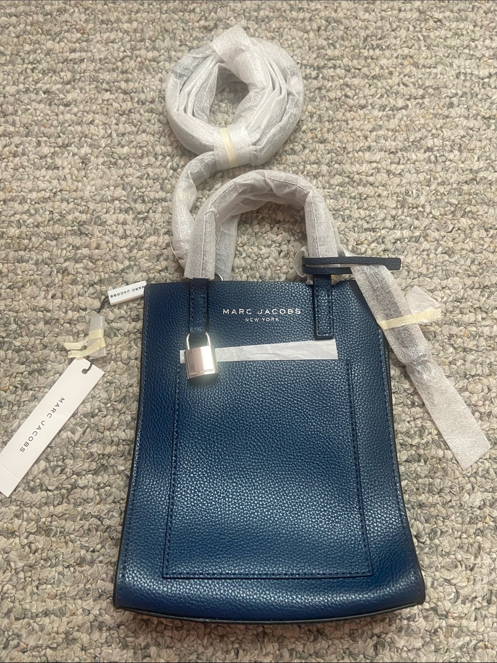 Marc Jacobs Blue Pebbled Leather Mini Tote with Padlock